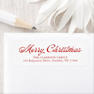 Red Merry Christmas Vintage Script Return Address