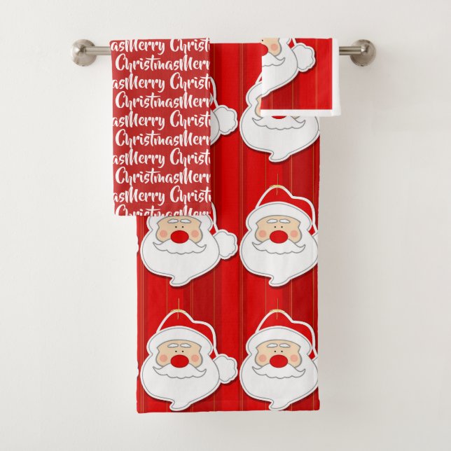 Red Merry Christmas with Santa Bath Towel Set (Insitu)