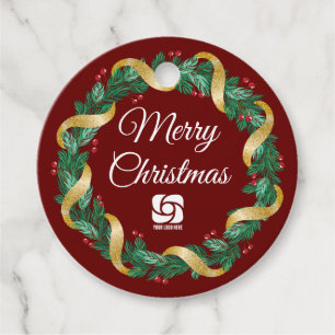 Red Merry Christmas Wreath Custom Company Party Favour Tags