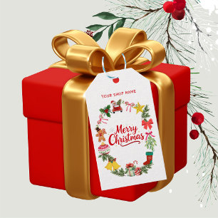 Red Merry christmas your logo business  Gift Tags