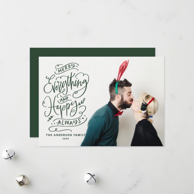 Red Merry Everything and Happy Always Photo Holida Holiday Card (Front/Back In Situ)
