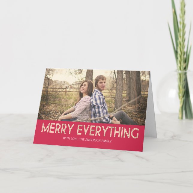 Red Merry Everything Photo Christmas Cards (Front)