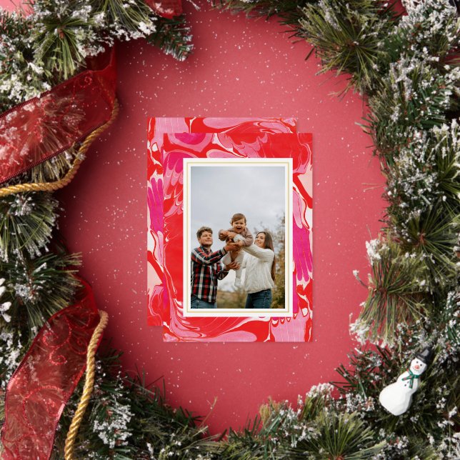 Red Merry Marble Foil Holiday Photo Card (Insitu)