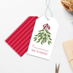 Red Merry Mistletoe Personalized Christmas Gift Tags