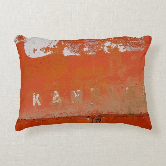 Red metal case accent pillow (Front)