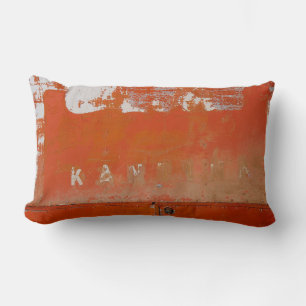 Red metal case lumbar pillow