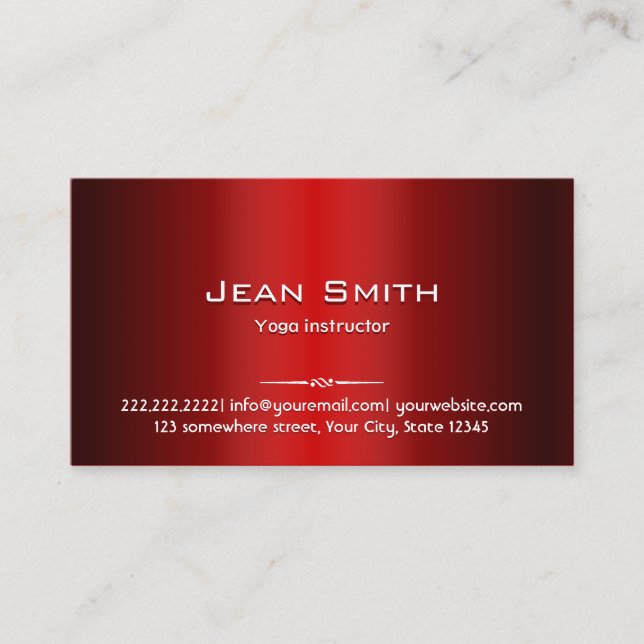 Red Metal Yoga instructor Business Card (Front)