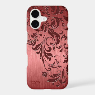 Red Metallic Brushed Aluminum & Burgundy Lace