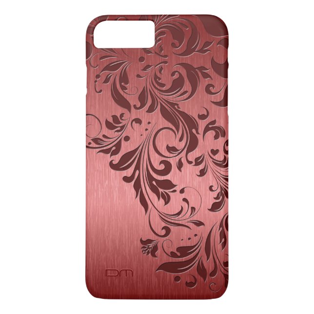 Red Metallic Brushed Aluminum & Burgundy Lace Case-Mate iPhone Case (Back)