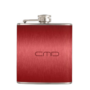 Red Metallic Brushed Aluminum Look Hip Flask