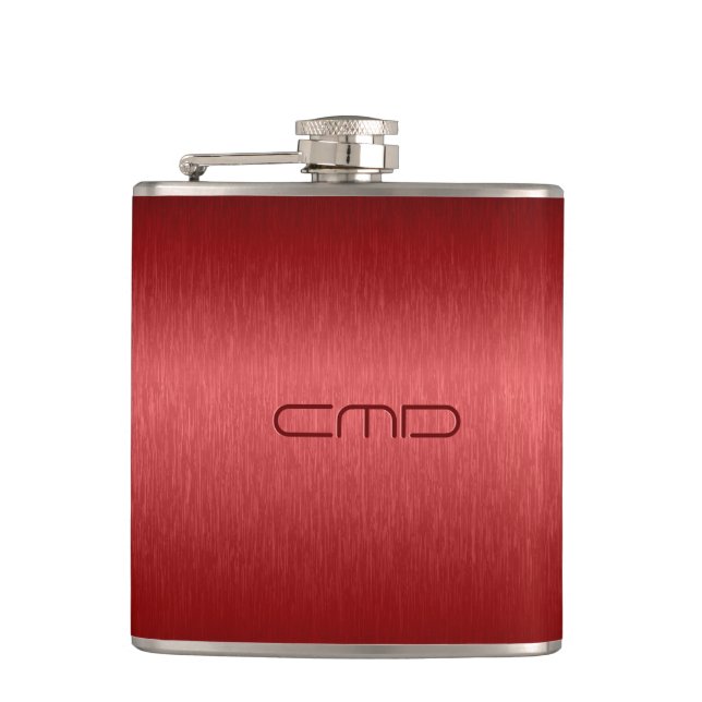Red Metallic Brushed Aluminum Look Hip Flask (Front)