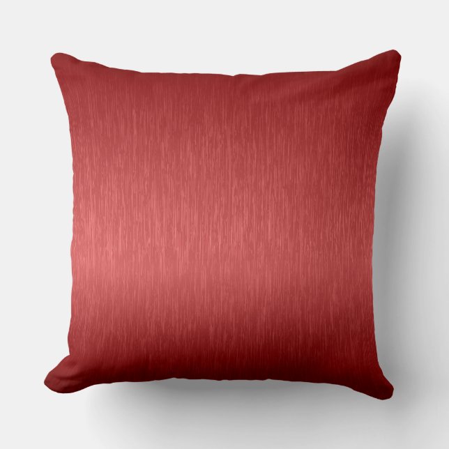 Red Metallic Brushed Aluminum Look Throw Pillow (Front)