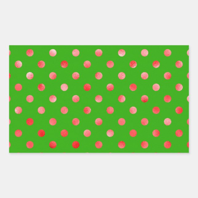 Red Metallic Faux Foil Polka Dot Green Background Sticker (Front)