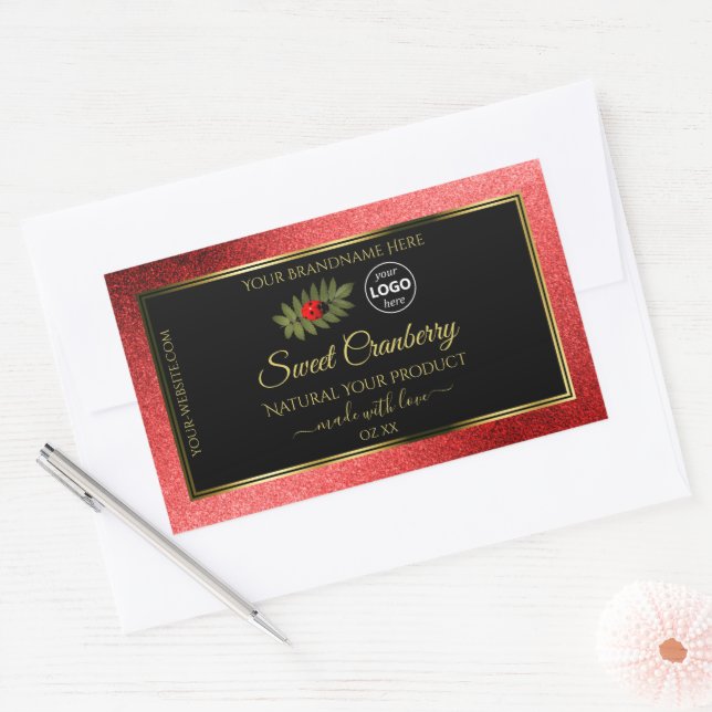 Red Metallic Glitter Black Product Labels Add Logo (Envelope)
