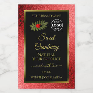Red Metallic Glitter Black Product Labels Add Logo