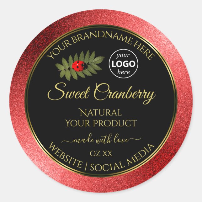 Red Metallic Glitter Black Product Labels Add Logo (Front)