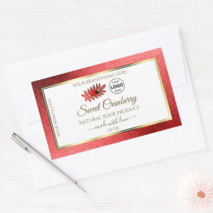 Red Metallic Glitter White Product Labels Add Logo