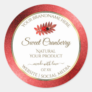 Red Metallic Glitter White Product Labels Ladybug