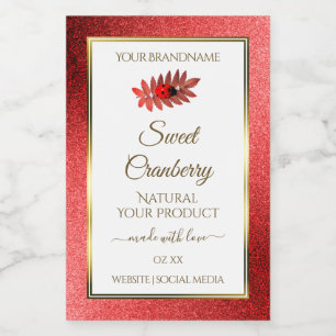 Red Metallic Glitter White Product Labels Ladybug