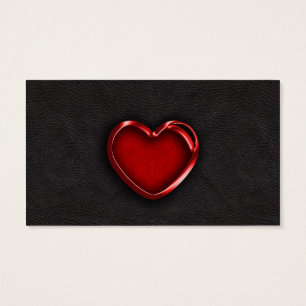Red Metallic Heart on Black Leather