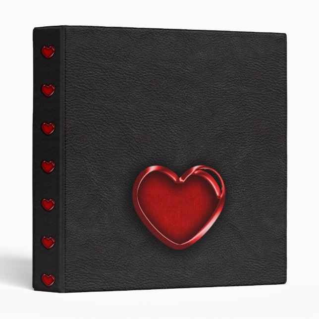 Red Metallic Heart on Black Leather Binder (Front/Spine)