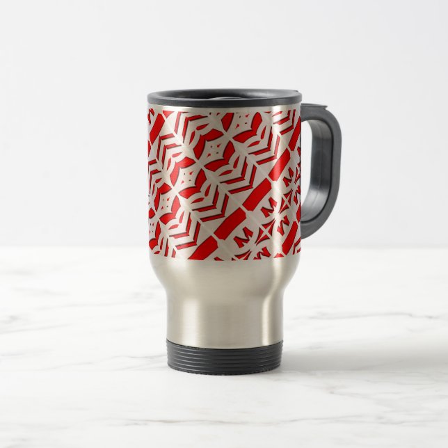 Red Metallic Monogram Pattern Travel Mug (Front Right)