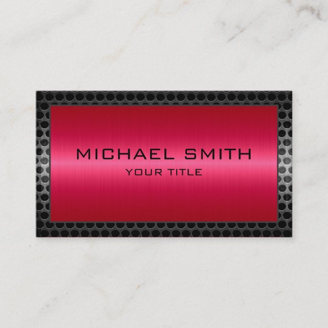 Red Metallic Professional Elegant Metal Border Business Card (Front)