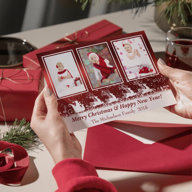 Red Metallic Santa Snow Photo Christmas Card (Red Metallic Santa Snow Photo Christmas Card)