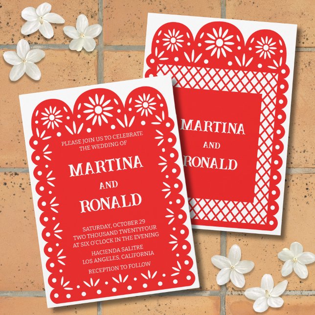 Red Mexican papel picado wedding invitation (Creator Uploaded)