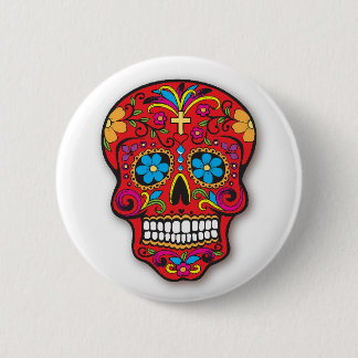 Red Mexican Sugar Skull Day of the Dead 2 Inch Round Button