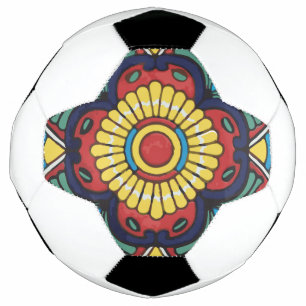 Red Mexican Talavera Tile pottery folk art  Soccer Ball