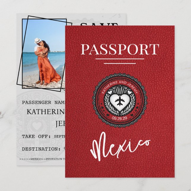 Red Mexico Passport Save The Date (Front/Back)