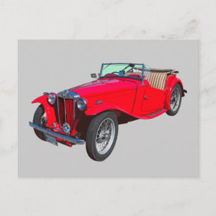 Red MG Convertible Antique Sports Car Postcard