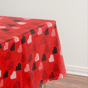 Red Mid Century Modern Hearts Tablecloth