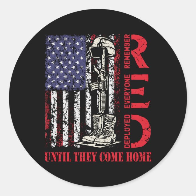 Red Military Remember Everyone Deployed Usa Flag Classic Round Sticker (Front)