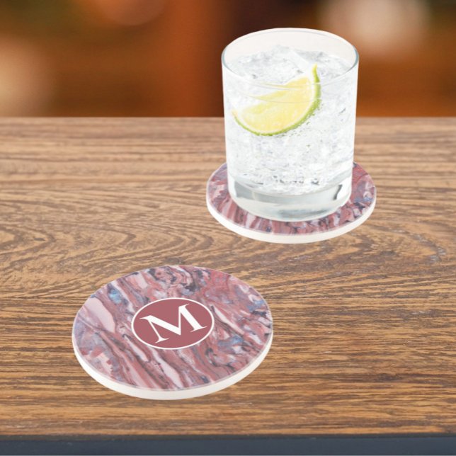 Red Mineral Abstract Pattern with Initial Coaster (In Situ)