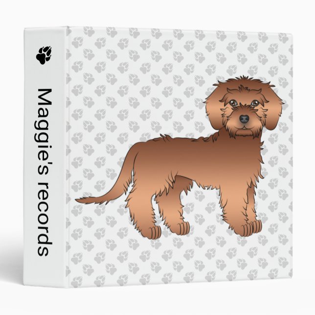 Red Mini Goldendoodle Cartoon Dog & Text Binder (Front/Spine)