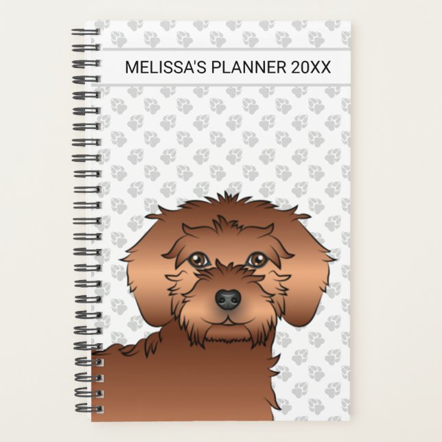 Red Mini Goldendoodle Cartoon Dog & Text Planner (Front)