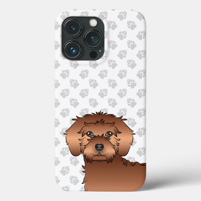 Red Mini Goldendoodle Cute Cartoon Dog Head Case-Mate iPhone Case (Back)