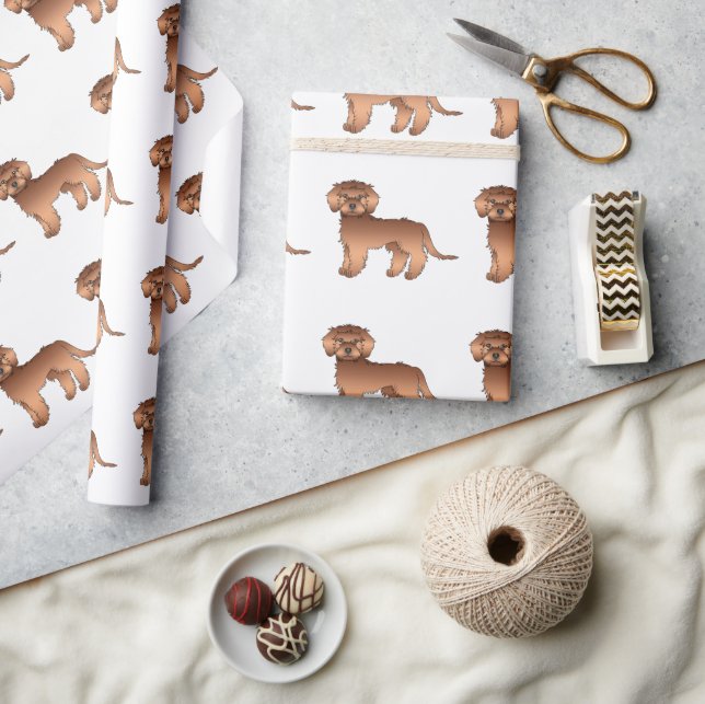 Red Mini Goldendoodle Cute Cartoon Dog Pattern Wrapping Paper (Crafts)