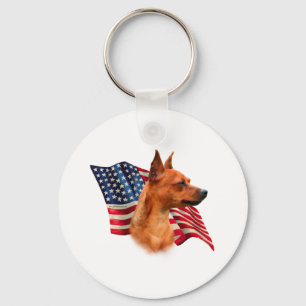 Red Miniature Pinscher American Flag; Min Pin Flag Keychain