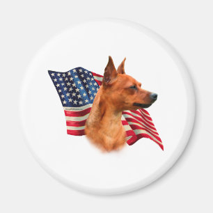 Red Miniature Pinscher American Flag; Min Pin Flag Magnet