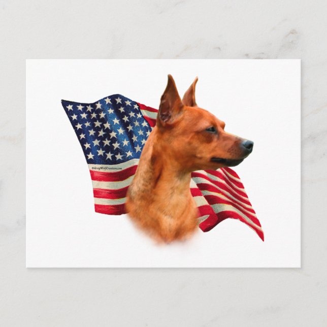 Red Miniature Pinscher American Flag; Min Pin Flag Postcard (Front)