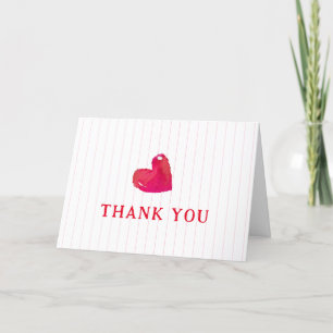 Red Minimal Heart Stripe Baby Shower  Thank You Card