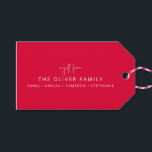 Red Minimal Personalized A Gift From Family Name  Gift Tags<br><div class="desc">Minimalist Personalized A Gift From Family Name Gift Tags in Christmas Red</div>
