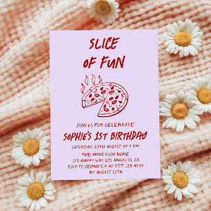 Red Minimal Slice of Fun Pizza Birthday  Invitation