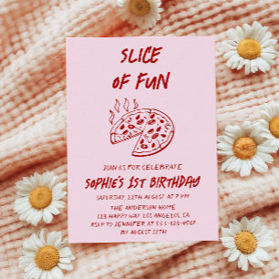 Red Minimal Slice of Fun Pizza Birthday  Invitation