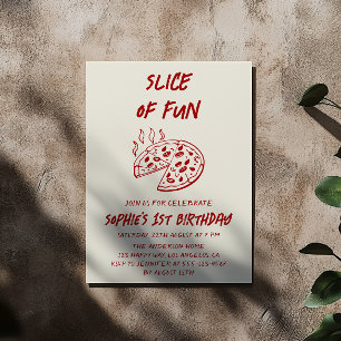 Red Minimal Slice of Fun Pizza Birthday Invitation