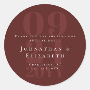 Red Minimalist Bold Type Wedding Favor Classic Round Sticker