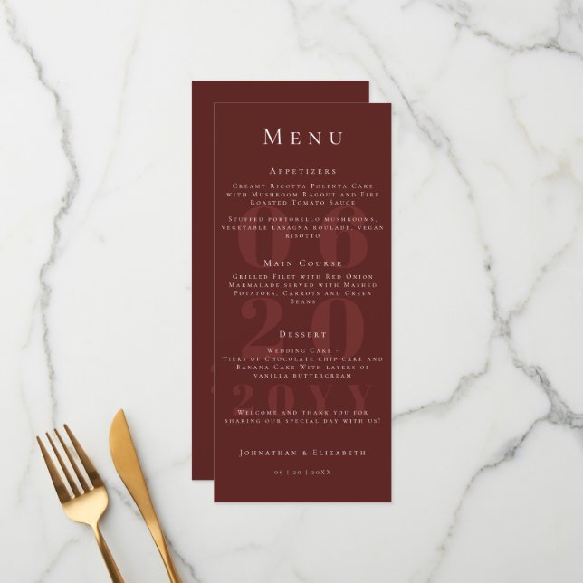 Red Minimalist Bold Type Wedding Menu (Front/Back In Situ)